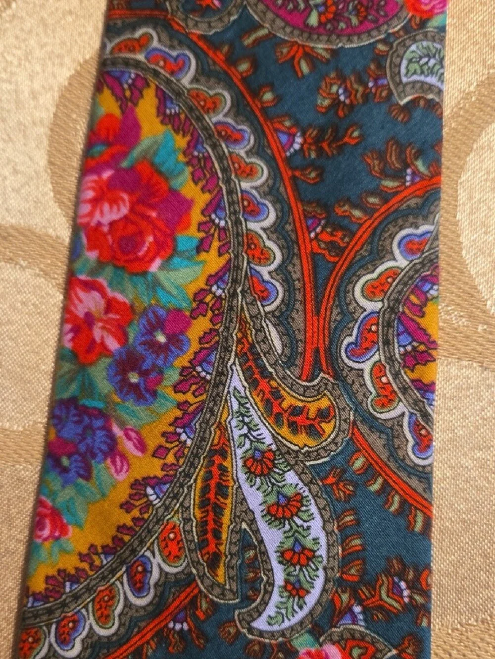Mens Vibrant Floral Paisley Tie in Black with Multicolor Accents